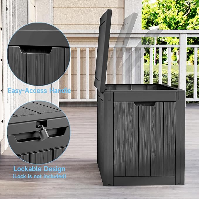 EasyUp 36 Gallon Outdoor Storage Box Waterproof, Resin Outdoor Deck Box, Deck Boxes for Garden Tools Equipment and Cushions (Black) - Image 5