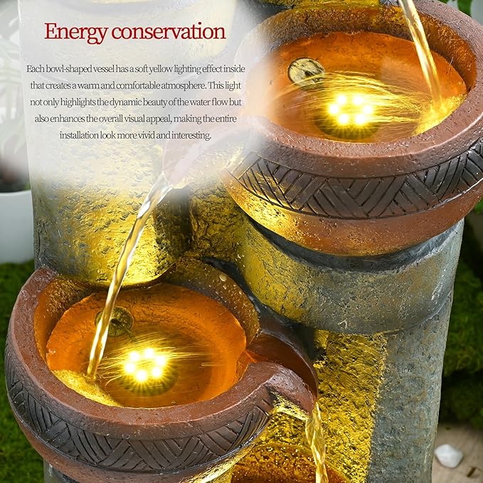 39.7’’H 5-Tier Relaxing Outdoor Indoor Garden Water Fountain Decor - for Contemporary Design for Garden, Patio, Deck, Porch, Backyard and Home Art Decor Brown