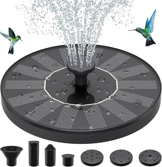Solar Water Fountains,Solar Powered Bird Bath Fountain with 6 Nozzles - Free Standing Floating Solar Fountains for Bird Bath, Garden, Pond, Pool (Black-1W)