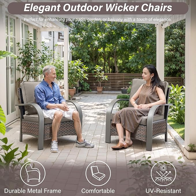 Belord 4 Pieces Wicker Patio Furniture Set Outdoor Patio Chairs with Ottomans All Weather Rattan Outdoor High Back Deep Seating Furniture for Porch Deck Sunroom Backyard