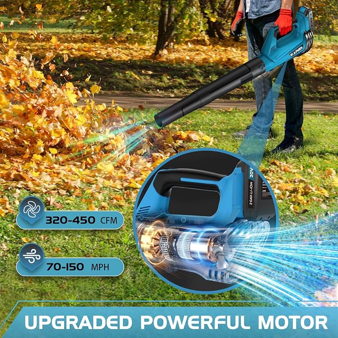 Leaf Blower, Electric Cordless Leaf Blower with 2 Batteries and Charger, 2 Speed Mode, Lightweight Leaf Blowers for Blowing Leaves, Lawn Care, Patio Cleaning and Dust - Image 5