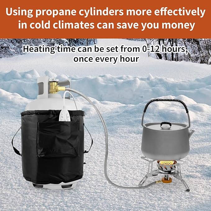 Propane Tank Heater Blanket,Gas LP Cylinder Tank Heater with Temperature Controller Adjustment and Timer Function,86-141°F Fixed Propane Tank Warmer Blanket for 5 gallons,20,30,40lb Gas Tanks (Black)