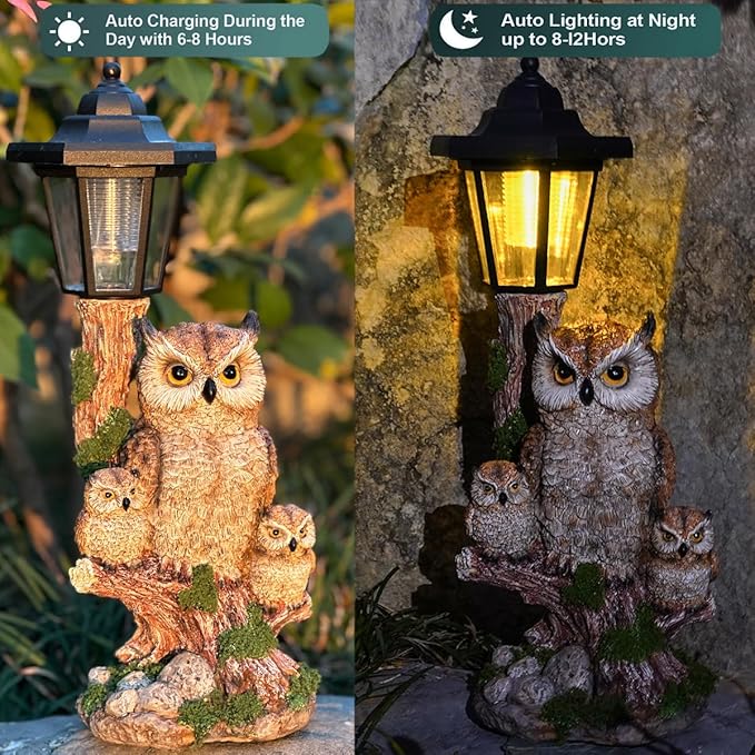Solar Garden Owl Statue Lights,Large Owl Figure with Solar Lights Lantern,for Outdoor Landscapes, Courtyards, Paths,Outside Patio Lawn Sculpture Decorated，Gifts for Women, Owl Lover