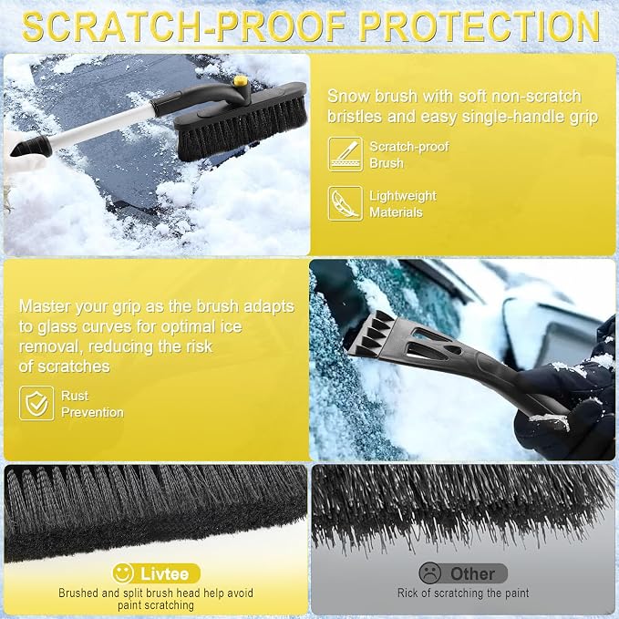 LivTee 32" Snow Brush and Ice Scrapers for Car Windshield, Extendable Car Snow Accessories with Foam Grip, Brush Supports 360 Degree Rotation, Car Winter Removal Tool for Cars, Trucks, SUVs - Image 2