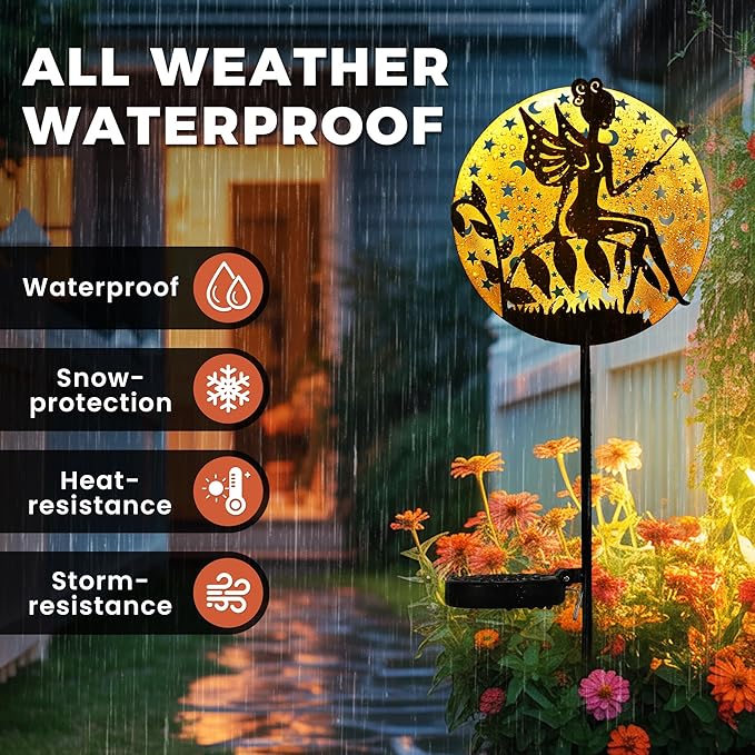 Solar Fairy Garden Lights, Metal Fairy Sculpture Pathway Stakes, Waterproof Outdoor Decorative Lights for Yard Patio Garden Porch, Gifts for Women Mom, 1 Pack