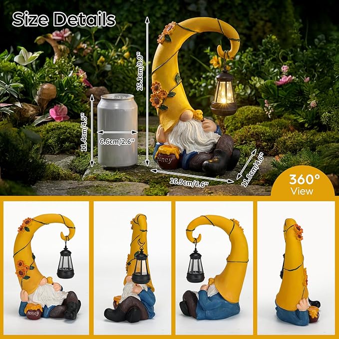 Lavezee Garden Gnomes Outdoor, Funny Gnome Statue with Solar Lantern for Yard, Patio, Lawn Graden Decor, Relaxing Gnome Gifts for Grandma Mom Women