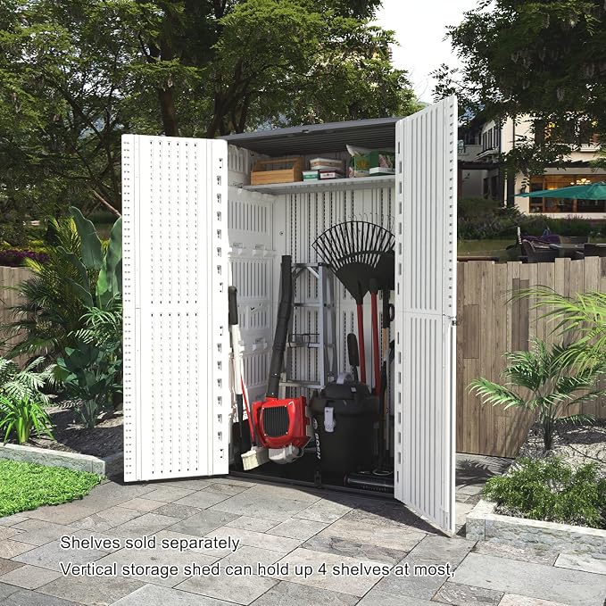 Kinying Outdoor Storage Cabinet, Vertical Storage Shed Perfect to Store Patio Furniture, Garden Tools Accessories,Bike,Beach Chairs and Lawn Mower, 4x2.5 Feet off-white-02B - Image 8