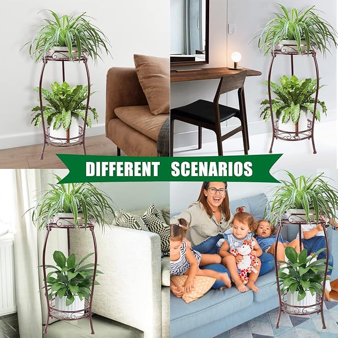 MOCORY Plant Stand Indoor Outdoor 2 Tier 27" Tall Metal Potted Holder Rack Flower Pot Stand Heavy Duty Plant Shelf Rustproof Iron Multiple Plant Round Supports Rack for Planter Corner Garden Balcony - Image 6