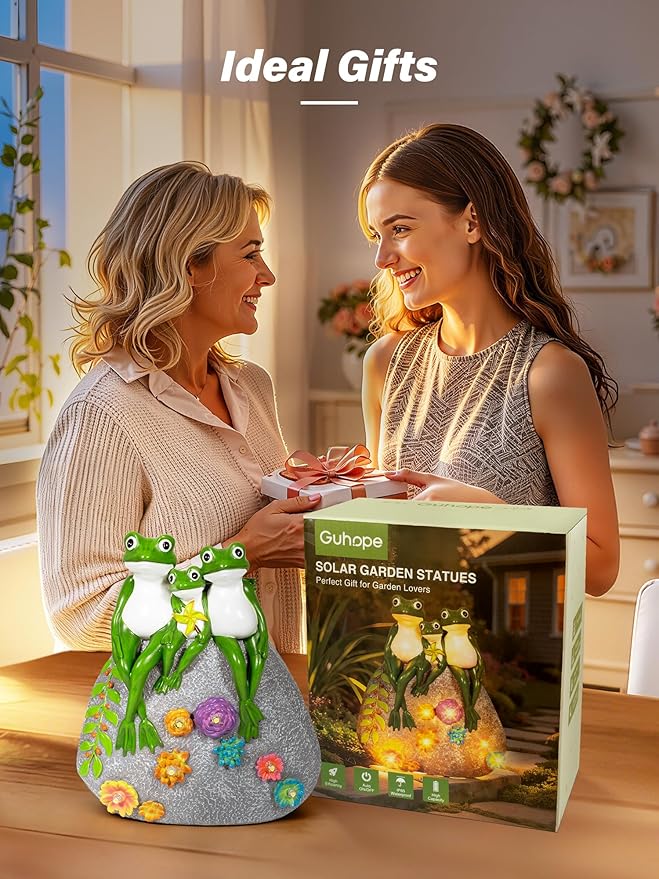 Solar Garden Statues, Outdoor Solar Frog Decor with Succulent and 6 LED Lights, Outside Yard Figurine Decor for Garden, Lawn, Patio, Balcony, Porch, Unique Gifts for Mom Grandma