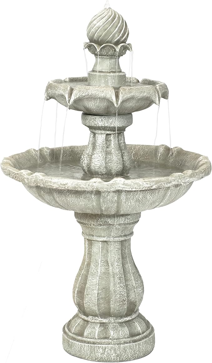 Sunnydaze 35" Solar 2-Tier Outdoor Water Fountain - Outdoor Water Fountain with Battery Backup and Pump - White