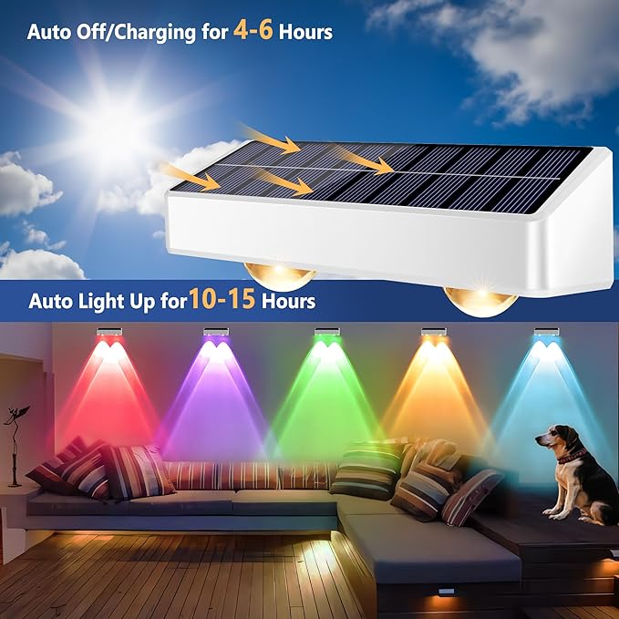 Brizled White Solar Fence Lights Outdoor, 11 Modes & 9 Colors Color Changing Solar Wall Lights, 100 Lumens IP65 Waterproof Outdoor Deck Lighting for Railing Wall Fence Poolside, 8 Pack