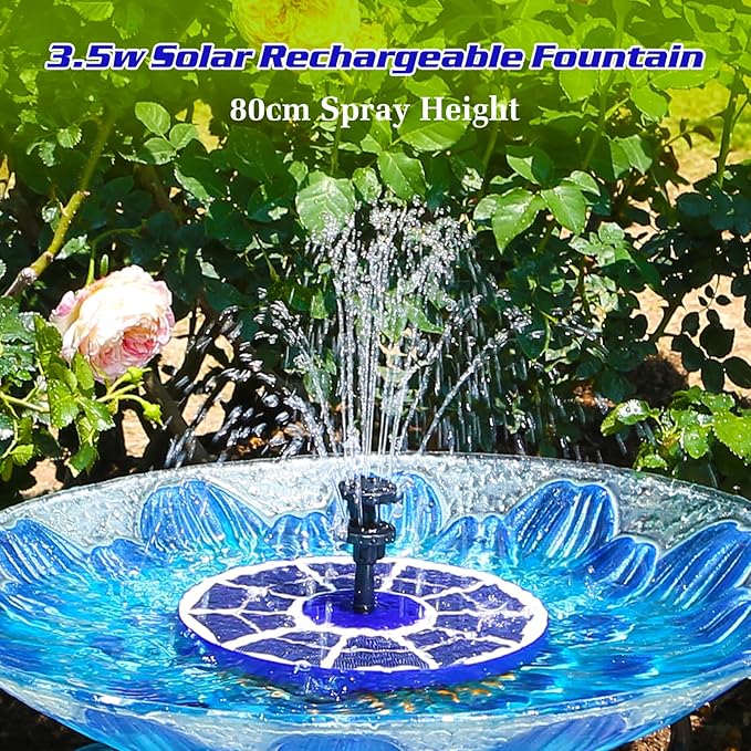 AISITIN 3.5W Solar Fountain Pump Built-in 1800mAh Battery, Solar Bird Bath Fountains with 8 Nozzles, Solar Water Pump for Garden Birdbath Pool Fish Tank Pond and Outdoor (purple)