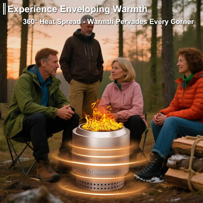 15 Inch Smokeless Fire Pit with Removable Ash Pan, Fire Pits for Outside Wood Burning, Portable Bonfire Outdoor Firepit, Waterproof Bag & Poker Included, Stainless Steel, Camping Backyard - Image 7