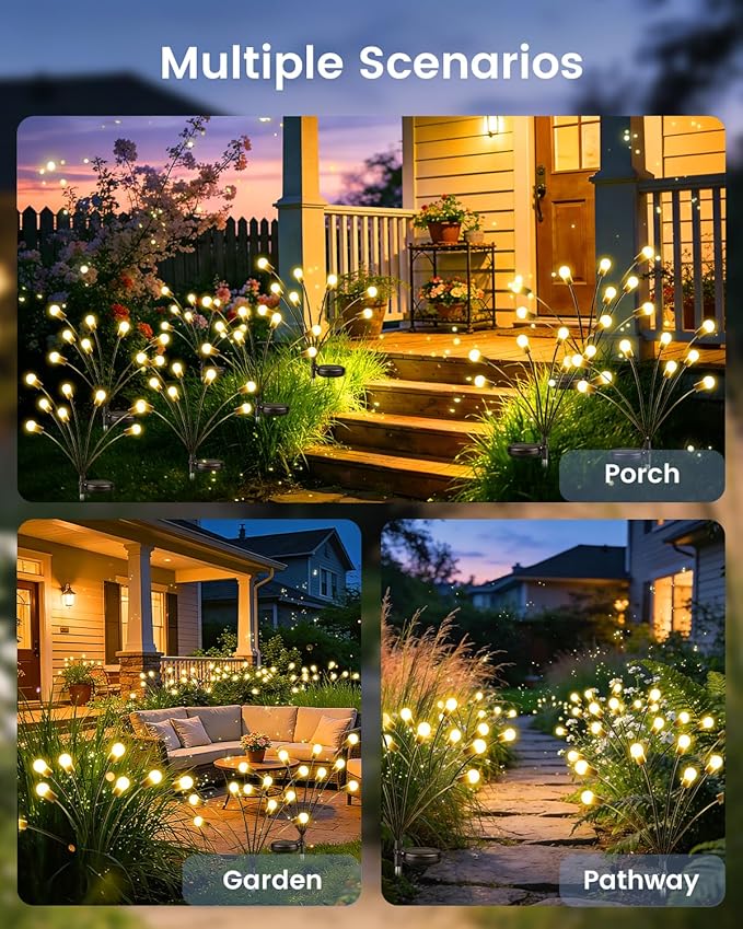 OZS 10 Pack Total 80 LED Solar Firefly Lights Fairy Outdoor - Solar Garden Lights Outdoor, Sway by Wind, Waterproof for Garden Patio Pathway Fairy Decor (Warm White)