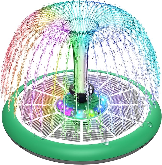 Solar Fountain UFO Style, 2026 Upgrade 5W Glass Solar Panel Bird Bath Fountain with LED Lights, 4000mAh Backup Battery, 7 Nozzles for for Garden, Pond, Pool, Patio Outdoor Water Feature