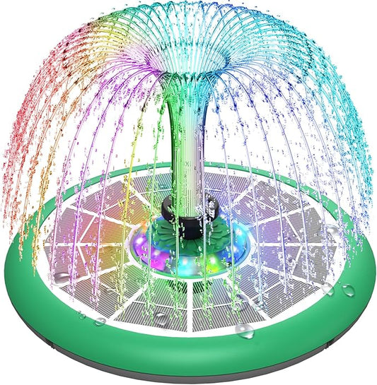 Solar Fountain UFO Style, 2026 Upgrade 5W Glass Solar Panel Bird Bath Fountain with LED Lights, 4000mAh Backup Battery, 7 Nozzles for for Garden, Pond, Pool, Patio Outdoor Water Feature