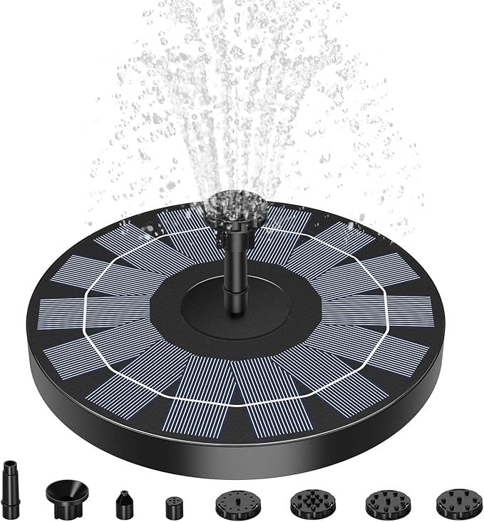 AISITIN Solar Fountain Pump 2.5W Bird Bath Fountain Solar Powered Water Fountain with 8 Nozzle & 4 Fixer, Solar Fountain Pump for Bird Bath, Garden, Pond, Pool