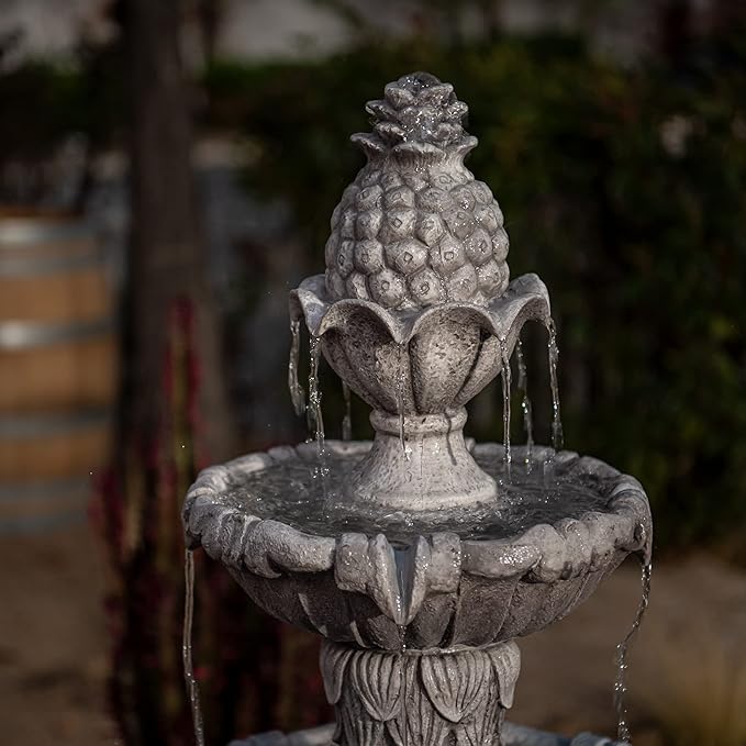 XBrand 58.3" Outdoor Bird Bath Fountain, 3-Tier Water Feature with Pump, Classic Leaf Design, Gray Resin Garden Décor for Yard, Lawn & Porch