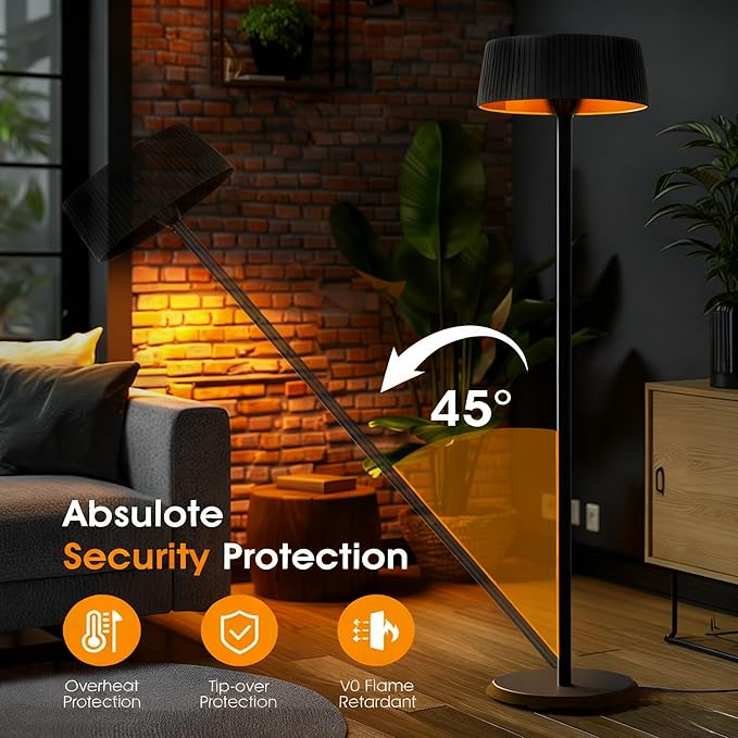 Electric Outdoor Patio Heater, 1500W Tabletop Infrared Heater for Indoor & Outdoor, IP55 Waterproof, Fast Heating, Tip-Over Protection, Perfect for Garden, Balcony, Garage, Porch (black, freestanding)