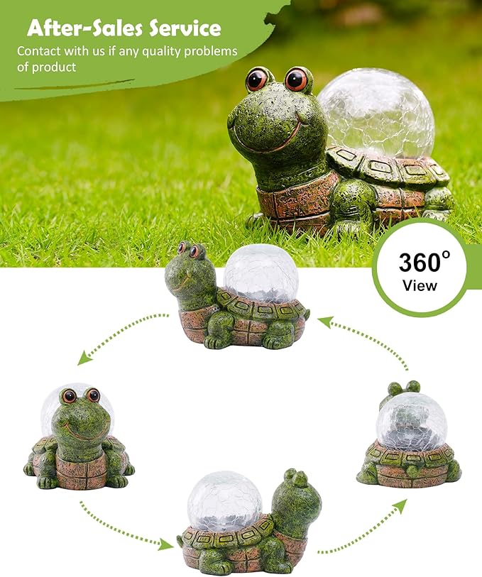 Nacome Solar Turtle Garden Statue Lights: Outdoor Figurine with Glass Ball Lighting Decorations Lawn Ornaments Porch Patio Balcony Yard - Birthday Gifts for Mom Grandma Women(Green)