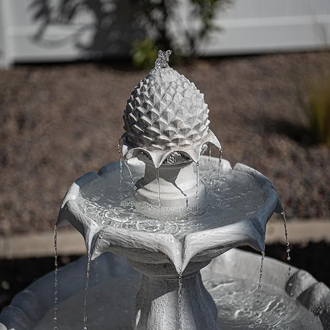 XBrand 44" Tall White Fiberglass/Resin 2-Tiered Solar Water Fountain w/Solar Panel and Auto-Shut Off Pump for Home Garden Yard Decor