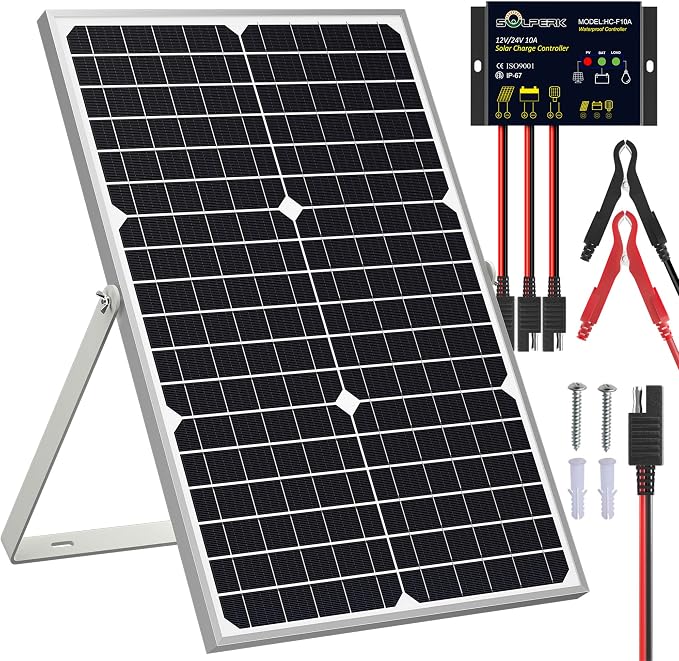 SOLPERK Solar Panel Kit 30W 12V, Waterproof Solar Battery Trickle Charger Maintainer + Upgrade Waterproof Controller + Adjustable Mount Bracket for Boat Car RV Motorcycle Marine Automotive by SOLPERK-WeNeverStop