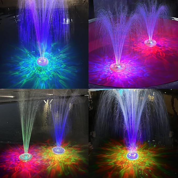 Floating Water Fountain with Underwater Lights, Powered Pump Outdoor, 2 Modes Sprinkler Waterfall Fountain for Inground Above Ground Pool, Pond-White-1PC