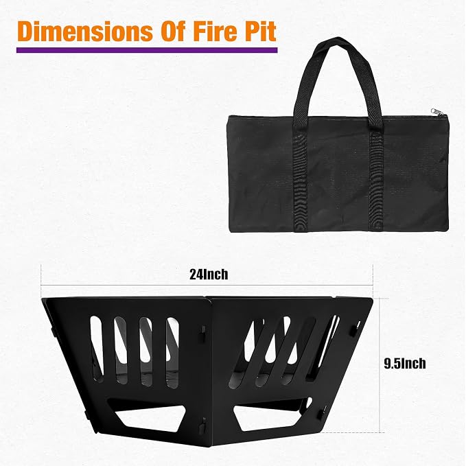 24-inch Fire Pit, Outdoor Portable Wood-Burning Fire Pit Log Stove Fireplace for Camping, Backyard, Garden Picnic Patio and Beach. Comes with A Carry Bag - Image 2