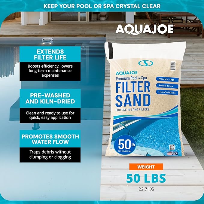 Aqua Joe Premium Pool and Spa Filter Sand, Natural Silica, 50 Lb Bag - Above Ground and Inground Swimming Pool System Accessory for Care, Cleaning, and Maintenance, FLTSAND50 - Image 3