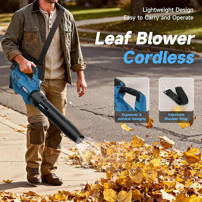 Leaf Blower Cordless, 650CFM Electric Leaf Blowers with 2 x 5.2Ah Batteries and Charger, 3 Speed Modes, 1 x Adjustable Shoulder Strap, Powerful Blowers for Lawn Care, Patio, Dust, Blowing Leaves - Image 5