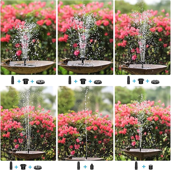 AISITIN Solar Fountain Pump 6.5W Panel with Battery Backup Solar Water Pump Floating Fountain, 6 Nozzles, for Bird Bath
