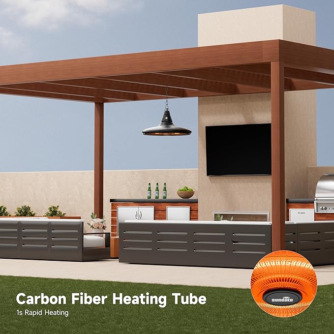 Hanging Heater, 1500W Outdoor Electric Patio Ceiling Heater with Remote Control, Infrared for Courtyard, Garage, Patio, Overheat & Tip-Over Protection, Waterproof, Black
