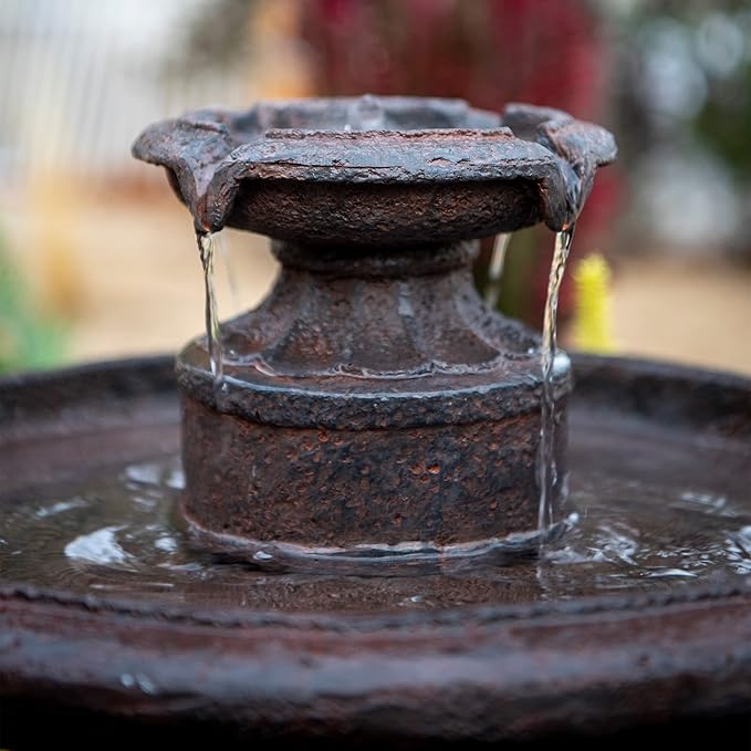 XBrand 28" Solar Powered 1-Tier Outdoor Bird Bath Water Fountain, Resin Fountain with Solar Panel Pump, Brown
