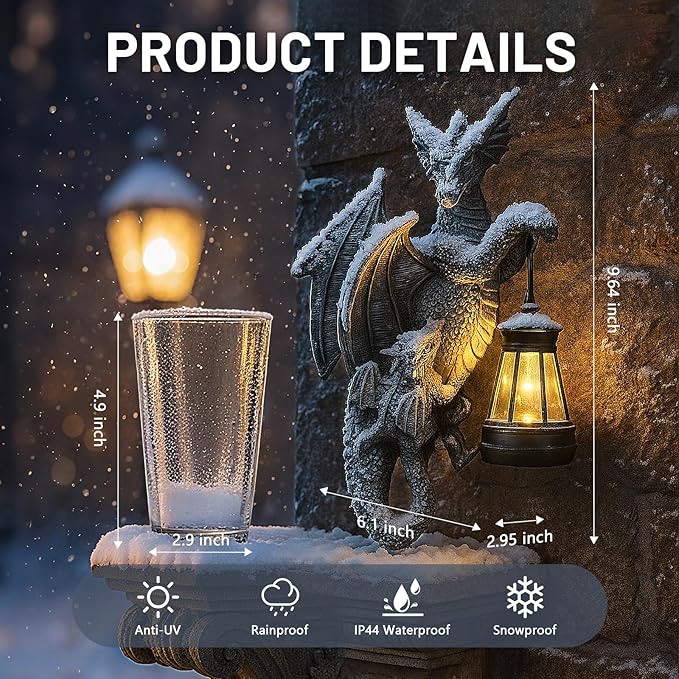 Solar Garden Decor Dragon Tree Hugger Statue | Outdoor Lawn Ornament with LED Light for Yard, Patio, Balcony | Unique Fantasy Dragon Figurine Gift for Women, Mom, Grandma