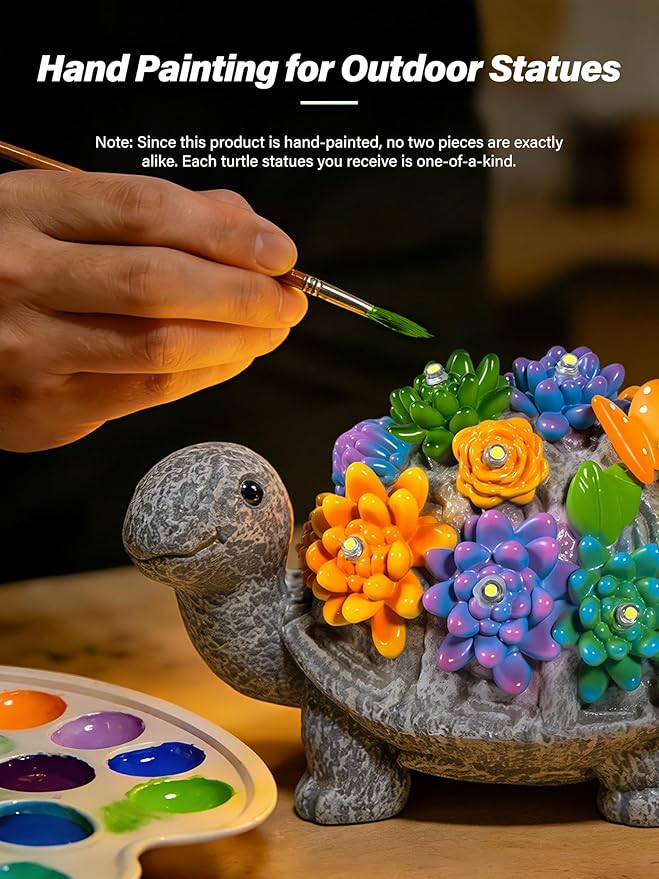Solar Garden Statues, Outdoor Solar Turtle Decor with Succulent and 8 LED Lights, Outside Yard Figurine Decor for Garden, Lawn, Patio, Balcony, Porch, Unique Gifts for Mom Grandma