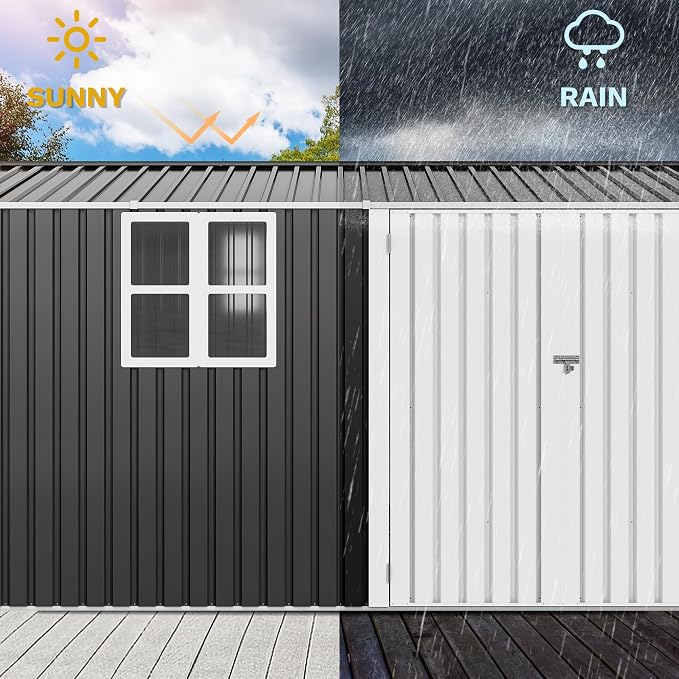 DWVO 12x8ft Large Tool Storage Shed with Window, Lockable Doors, and Sloped Roof, Oversized Steel Outdoor Storage Shed for Garden, Patio, Garage, Backyard, Lawn(Gray + White) - Image 4