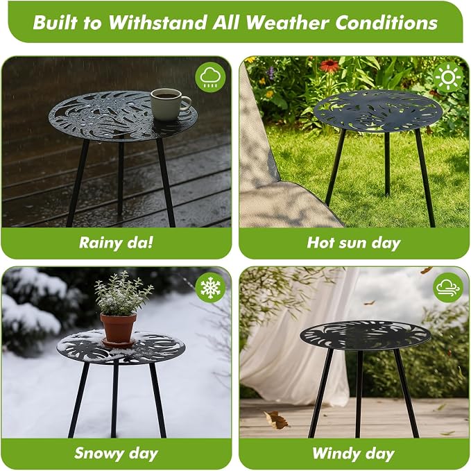1 Pack Extra-Large Metal Outdoor Side Tables 18 Inches Outside End Table for Patio Round Accent Garden Corner Table for Small Spaces, Balcony, Porch Plant Stand Indoor - Image 4