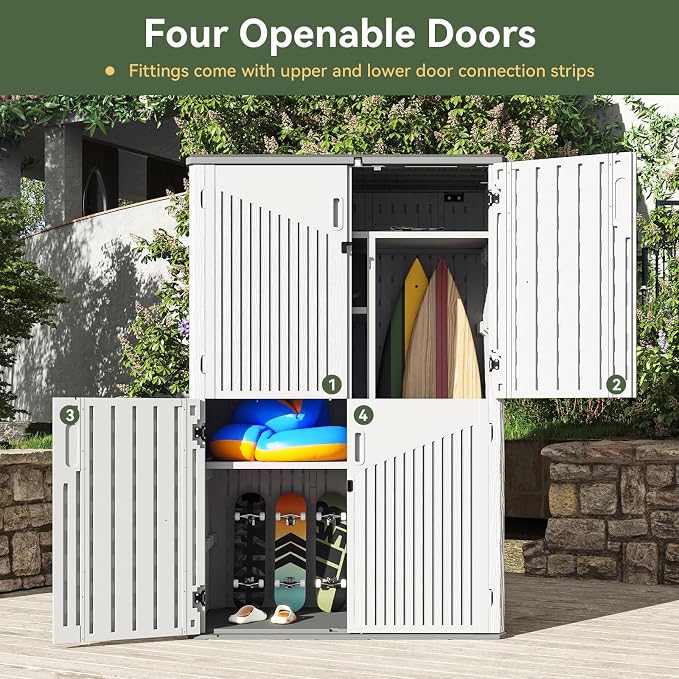 Aoxun Outdoor Resin Storage Shed with Metal Shelving Kit & Floor, 64 Cu.Ft Vertical Waterproof Storage Cabinet for Garage, Pool, Bike, Garden Tools, Patio Furniture (White) - Image 7
