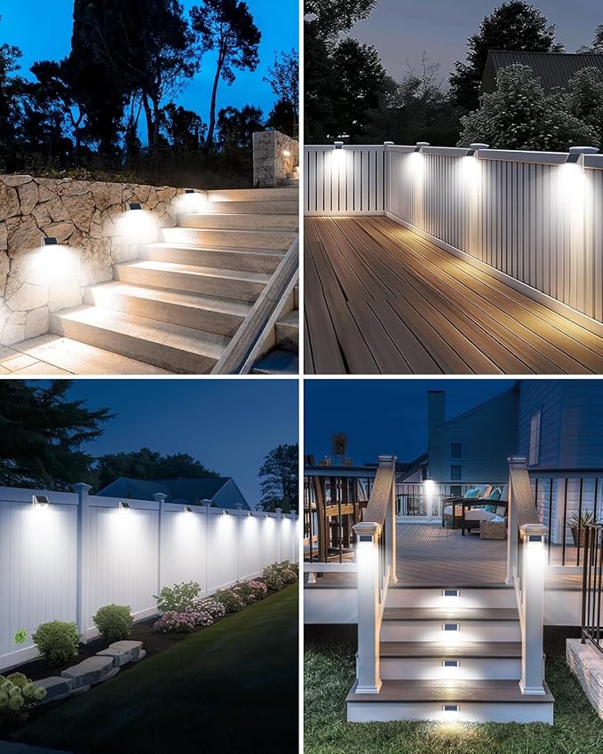 12Pack White Solar Lights Outdoor Motion Sensor, 6000K Cool Light/3 Lighting Modes, IP65 Waterproof Solar Powered Wall Lights Outside for Garden Fence Backyard Deck Driveway