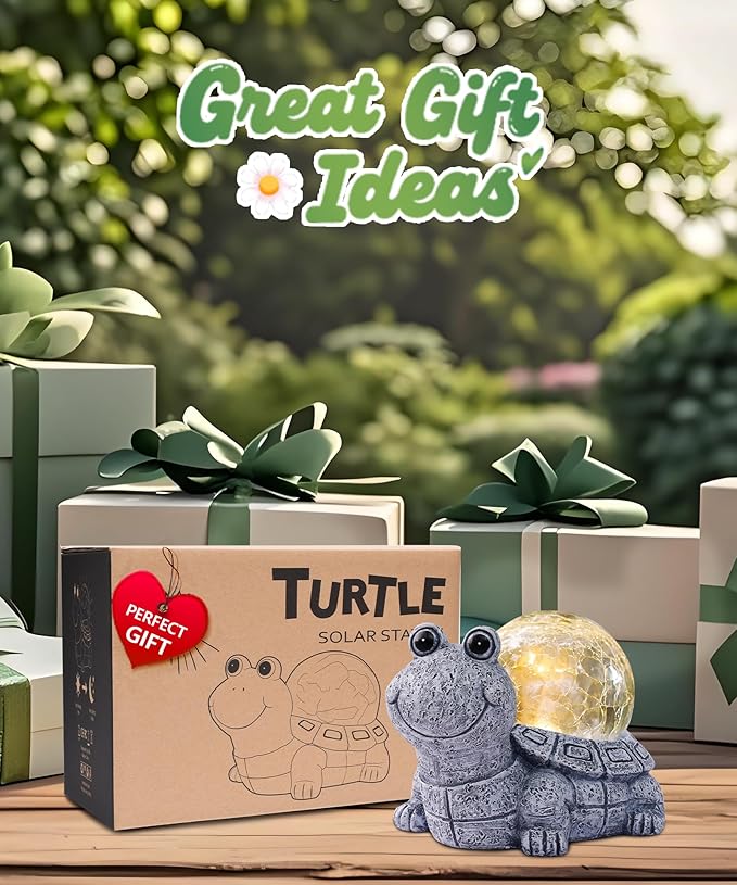 Nacome Solar Turtle Garden Statue Lights: Outdoor Figurine with Glass Ball Lighting Decorations Lawn Ornaments Porch Patio Balcony Yard - Birthday Gifts for Mom Grandma Women(Grey)