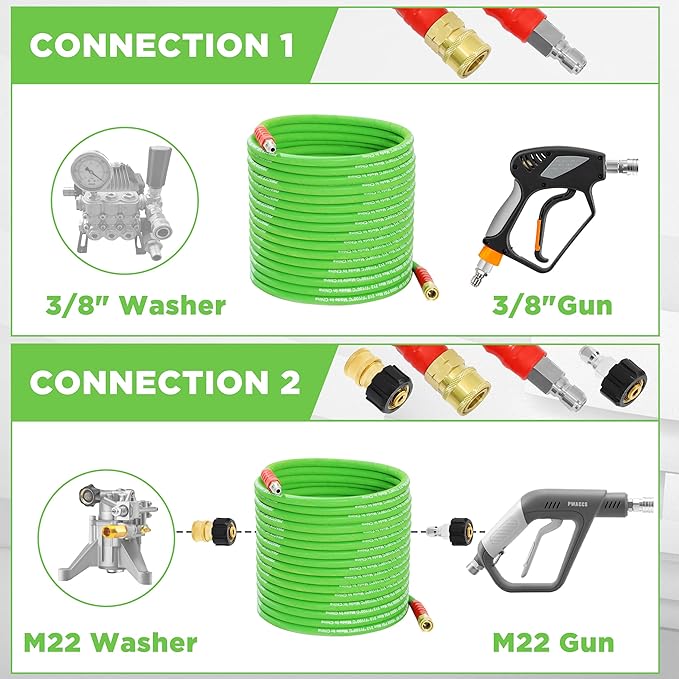 PWACCS Pressure Washer Hose 50 FT, 3/8" Kink Resistant Power Washer Hose Steel Braided Quick Connect with M22 14 Fittings for Cold/Hot Water, 4000 PSI - Image 6