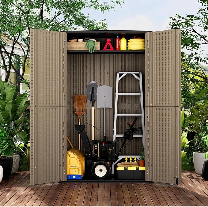 ZZM Large 67 Cu.ft Waterproof Storage Shed, Outdoor Storage Cabinet，Durable Resin Sheds for Patio Furniture, Garden Tools, Pool Accessories, Mower Storage (Coffee) - Image 4