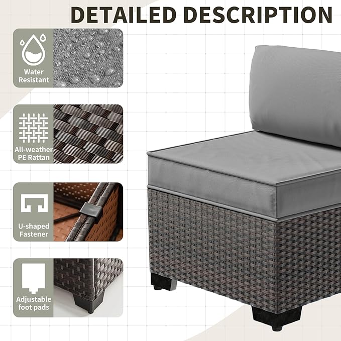 Gotland 12 Pieces Patio Furniture Set with Swivel Chair, PE Rattan Outdoor Furniture with 29.5'' High Backrest 4’’ Thick Cushions Coffee Table, Patio Set for Porch, Deck, Backyard, Gray