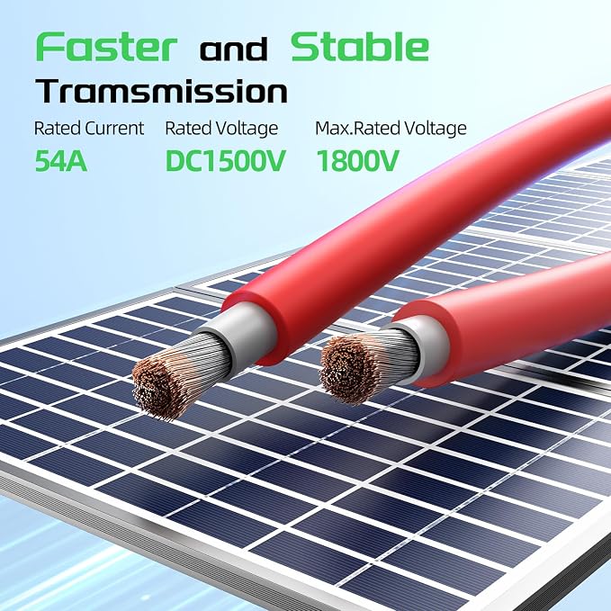 Bateria Power Solar Panel Cable 100FT Solar Extension Cable, 10AWG (6mm²) Tinned Copper Wire for Outdoor Automotive RV Boat Marine Solar Panel- Red (10AWG 100FT) - Image 6