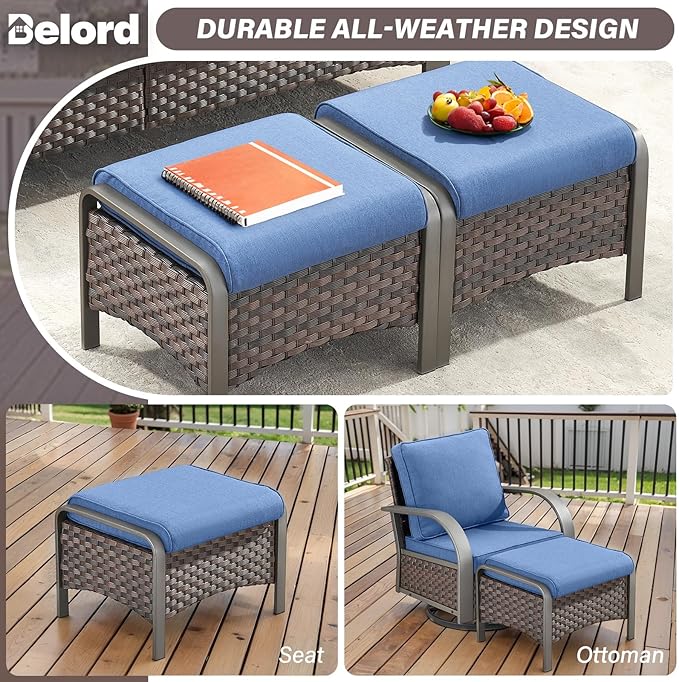 Belord 4 Pieces Patio Furniture Sets - Swivel Rocker Outdoor Chairs with Ottomans, All Weather Wicker Swivel Furniture Glider Seating Set for Porch Deck Sunroom Backyard