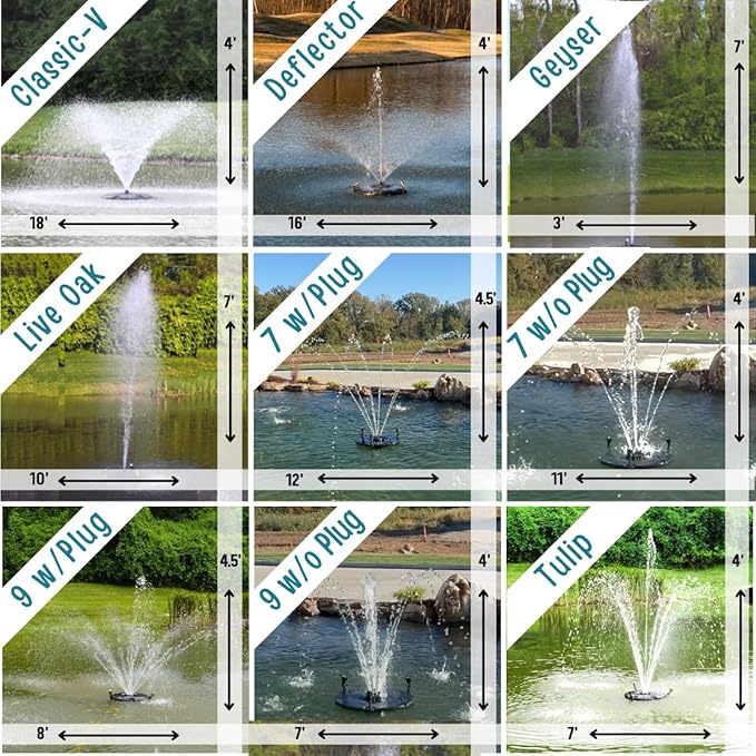HALF OFF PONDS Floating Fountain, 1/4 HP Pond Aerator, 100 ft Cord, 3000 GPH Water Pump, 9 Spray Patterns, White LED Lights, for Ponds & Water Gardens