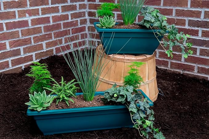 Rectangle Planter Box, 24 Inch Indoor/Outdoor Rectangular Planter, Durable UV Resistant, 4 Gallon Plastic Window Box Trough, Use for Herbs, Succulents, Vegetables (Gem | 4 Pack)