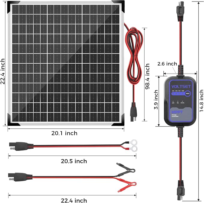 Voltset Solar Panel Kit 50W 12V with MPPT Controller, Solar Battery Trickle Charger Maintainer, Waterproof Solar Panel with Adjustable Mount Bracket for Boat RV Motorcycle Marine - Image 6