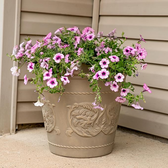 Sunnydaze 19.5-Inch Arabella Large Plastic Pot for Plants - Outdoor Double-Walled Polyresin Large Plastic Planter with Drillable Drainage Holes - Beige - 4-Pack
