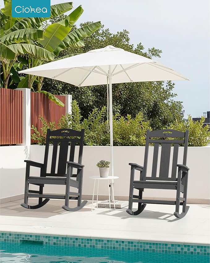 Ciokea Oversized Outdoor Rocking Chairs Set of 8, 380lbs Heavy-Duty Large Patio Rocker, High Back Cozy Porch Chairs, Weather Resistant Patio Rocking Chairs for Outside, Fire Pit, Deck, Dark Grey - Image 2